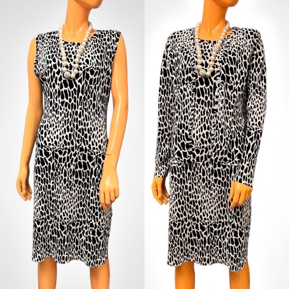 TESS Vintage 2 Piece Giraffe Print Pleated Shift Dress Wedding Guest